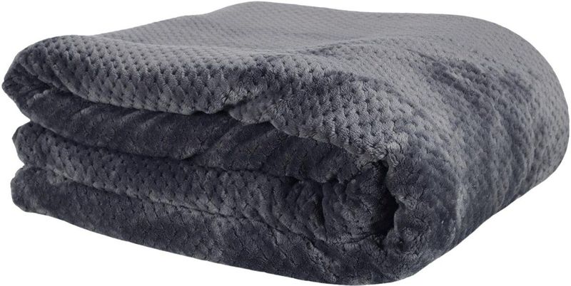 Home Deco Factory Fleece deken - grijs - 180 x 220 cm cm - polyester - XXL woondeken - plaid -