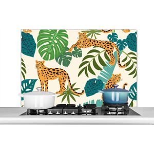 Spatscherm keuken 100x65 cm - Kookplaat achterwand Jungle - Luipaard - Planten - Patroon - Meiden - Jongens - Muurbeschermer - Spatwand fornuis - Hoogwaardig aluminium