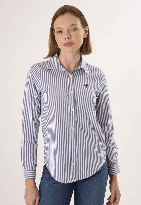 Felix Hardy Gestreepte Overhemd - Overhemden - 97% Katoen Dames Navy - L