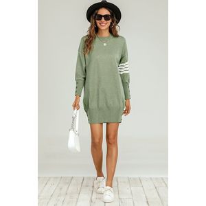 Gebreide tuniekjurk met witte streep in olijfgroen