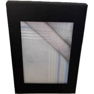 3 katoenen dames zakdoeken - in cadeau doosje - 100% katoen - wit met blauwe, roze en gele rand