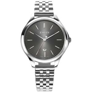 ZINZI Classy horloge 34mm grijze wijzerplaat stalen kast en band, datum ziw1024