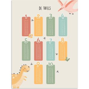 Poster 120x160 cm - Tafels van vermenigvuldiging - Educatief - Leren rekenen voor kinderen - Cijfers oefenen - Dinosaurus - Posters - Kamer decoratie accessoires - Wanddecoratie kinderkamer - Muurdecoratie babykamer