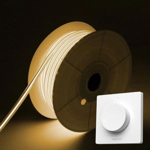 COB LED Strip - Warm Wit 3000K - 5 Meter in één rol(1x 5meter) - 800Lumen per meter - 220V - Waterdicht(IP65) - Complete Set - Met Mi-Light(MiBoxer) Draadloze wanddimmer(Wit)