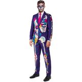 Suitmeister Sugar Skull Purple - Heren Pak - Skelet Pak - Carnaval Kostuum - Meerkleurig - Maat: L