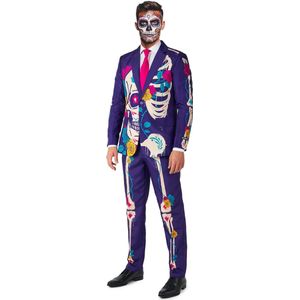 Suitmeister Sugar Skull Purple - Heren Pak - Skelet Pak - Carnaval Kostuum - Meerkleurig - Maat: L