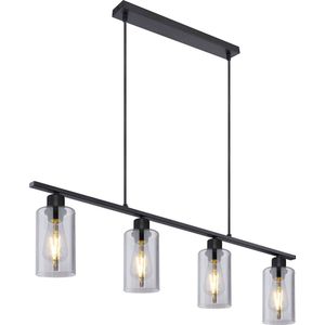 Hadera Hanglamp 4 lichts zwart + smoke glas - Modern - Globo