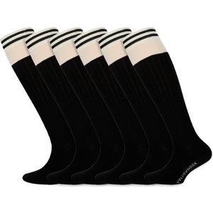 Meisjes sokken | Kniekousen met strepen | Merk: Yellow Moon | Kleur: Zwart | Maat: 19 t/m 42 | 6 Paar