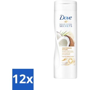 12 x Dove Bodylotion - Nourishing Secrets - Restoring Ritual - Kokos & Amandel - 400 ml - Lichaams Scrub - Exfoliërende Scrub - Granaatappel Scrub - Sheaboter Scrub - Dove Scrub