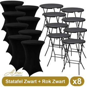 8x Zwarte Statafel + Zwarte Statafelrok x 8 – ø80 cm x 110 cm hoog