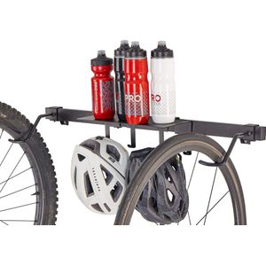 PRO Bike Tool Indoor-fietsstandaard en rek - schuifwandbevestiging voor 2 fietsen met accessoireplank voor thuis of garage - zware haken en rekensysteem.