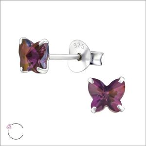 Aramat jewels ® - Kinder oorbellen vlinder lilac shadow 5mm swarovski elements kristal 925 zilver