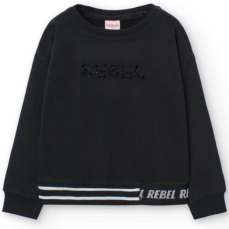 Boboli - Fleece Stretch Trui - Zwart - Meisjes 12 Jaar