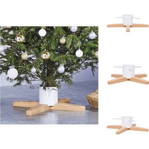 vidaXL Kerstboomstandaard - Kruisbasis - Geschikt tot 2.1m - Wit/bruin - 55 x 55 x 15.5cm - Kerstboomvoet