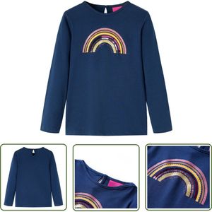 vidaXL Lang Mouw - Kinderhemd - Kindershirt met lange mouwen 128 marineblauw - Meisjes Hemd - Jongens Hemd - Blauwe Kleding