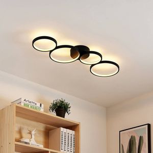 Lindby - LED plafondlamp - 1licht - Aluminium, metaal, siliconen - H: 6 cm - geborsteld zwart - Inclusief lichtbron