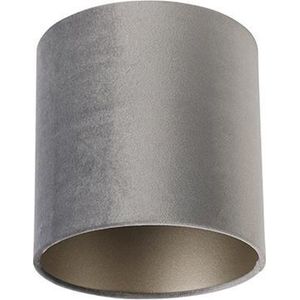 QAZQA taupe-cilinder-velours - Klassieke Lampenkap - Ø 20 cm - Grijs -