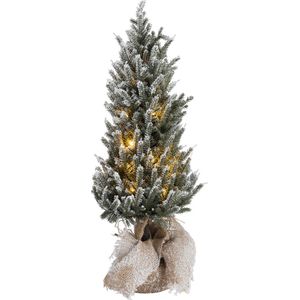 J-Line Kerstboom+Led+Pot Jute Plastiek Besneeuwd Groen Medium