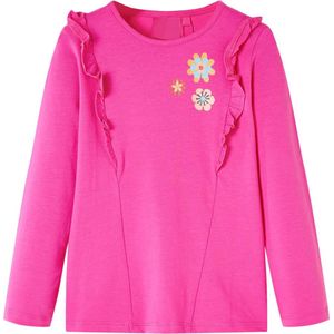 vidaXL-Kindershirt-met-lange-mouwen-bloemenprint-104-donkerroze