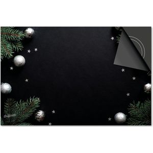 Inductie beschermer 90x52 - afdekplaat inductie mat - Dietrix Kookplaat beschermer - Exclusief - Feestdagen - Zwart met kersttakken en zilver ballen