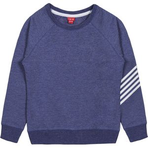 La V jongens sweatshirt met strepen op mouw bedrukt blauwjean 104-110