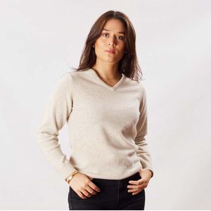 Osborne Knitwear Trui met V hals - Dames - Lamswol - Linen - 2XL