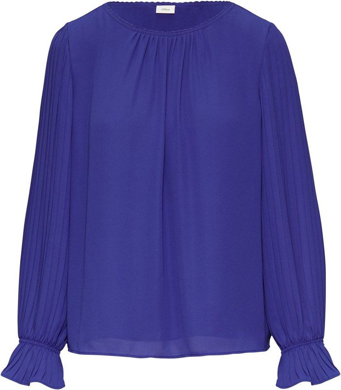 Blouse - Effen - Gedrapeerd - Plissé - Losse Pasvorm - Lange Mouw