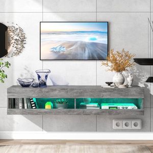 LED TV-meubel, TV-lowboard in hoogglans wit met LED-verlichting, hoogwaardig TV-bord met veel opbergruimte voor uw woonkamer 140x40x30,5cm, marmergrijs