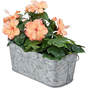 Langwerpige metalen plantenbak voor tuin, balkon en binnen in vintage stijl - HBD ca. 16x38x19 cm zink