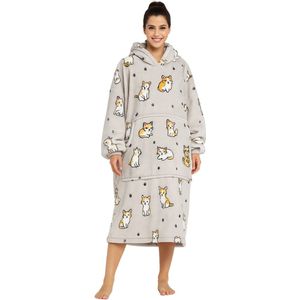 Hoodie deken extra lang- capuchon deken - fleece deken met mouwen en capuchon – Oversized hoodie deken met mouwen – Draagbare deken - Fleece TV deken – Plaid met mouwen – Warm & zacht – Fleece poncho - katten