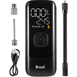 Compressor Bandenpomp - 10.000mAh - Elektrische Fietspomp - Geschikt voor Auto's, Fietsen, Motoren - Zwart - van Saaf