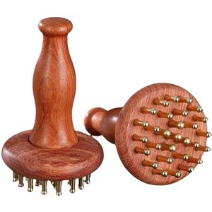 Massageapparaat met houttherapie, 29 tanden koperen hoofdmassage-apparaat, draagbaar massage-apparaat voor thuisgebruik, lichaamsontspanning en stressverlichting, geschikt voor benen, armen, nek en schouders.