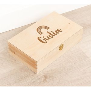 Houten kistje 'Giulia' Regenboog - Tekenkist - Herinneringsdoos - Kraamcadeau - Knutseldoos - Memorybox - Baby - Geboorte