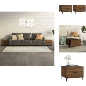 vidaXL Salontafel - Salontafels - Tafel - Bijzettafel - Salontafels 2 st met metalen poten 50x50x40 cm bruin eikenkleur