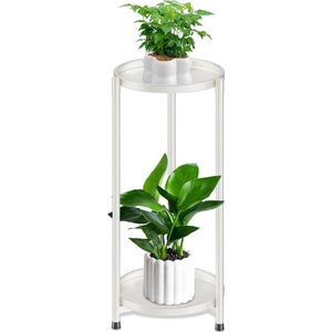 Metalen bloempotstandaard - plantenhouder voor binnen en buiten - terras tuin balkon woonkamer - 2 lagen - wit