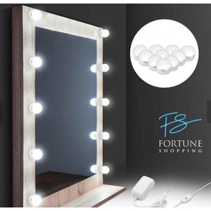 Spiegellampen – Badkamerverlichting - Spiegelverlichting set met 10 LED lampen voor een Kaptafelspiegel – Make up spiegel LED verlichting – Theaterspiegel LED - incl. adapter, dimmer – totaal 4 mtr.