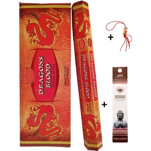 Doos met 120 stokjes - Wierook - Wierookstokjes - Incense sticks - Dragon's Blood + 5 mini wierookstokjes + Gelukspoppetje