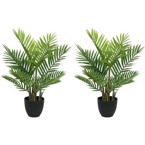 2x Groene Areca/goudpalm kunstplanten 73 cm in zwarte pot - Kunstplanten/nepplanten - Palmen