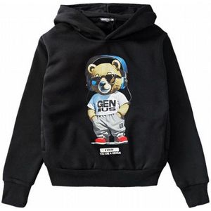 Hoodie Kinder met GENIUS beer capuchon maat 134/140 sweater kleur zwart teddy bear zeer mooie kwaliteit!