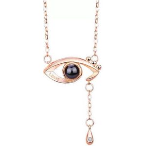 Rose Goude Oog 100 Talen Ik Hou Van Je Ketting - Rose Goud Kleurig Ketting - I Love You Ketting - Cadeau TIP - LIMITED EDITION