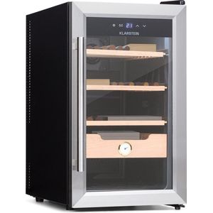 Klarstein El Presidente 48 Sigaarhumidor - Thermo-Elektrisch - Glazen Deur - Vrijstaand - 3 Schappen En Een Cederhouten Lade - 48 Liter - Hygrometer - Blauwe LED-Binnenverlichting