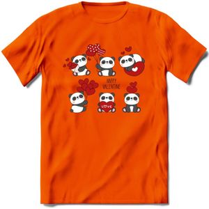 Liefdes Panda's - Valentijn T-Shirt | Grappig Valentijnsdag Cadeautje voor Hem en Haar | Dames - Heren - Unisex | Kleding Cadeau | - Oranje - 3XL