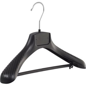 De Kledinghanger Gigant - Mantelhanger - Kostuumhanger - Jassenhanger - Kinderen - FG34 - 50 Stuks - Kunststof - Zwart - Gebogen Model - Schouderverbreding 6 cm - Broeklat - 34 cm - Kinderhanger - Kledinghanger - Kleerhanger - FG-Serie (FG34/B_00/50)