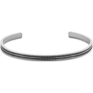 Frank 1967 7FB-0563 Stalen Armband - Heren - Bangle - 62 x 51 mm - 4 mm Breed - 18 cm - Zwart Bewerkt - Zilverkleurig