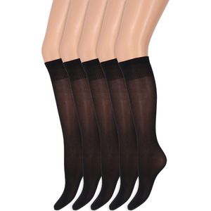 Glans pantykousen | Kniekousen | 35 Denier | Merk: Marianne | One Size | Kleur: Zwart | 5 Paar