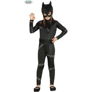 Halloween - Zwarte kat/ poes Halloween catsuit kostuum voor meisjes - Carnaval verkleedkleding 140/152