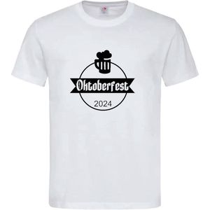 T-shirt Unisex Volwassenen Grappig Tekst ""Oktoberfest 2025"" Op Voorkant | korte mouw | Wit/zwart | maat M