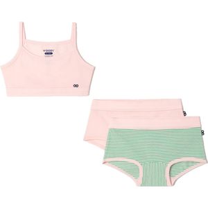Woody ondergoed set meisjes - streep – roze en groen - 1 topje en 2 boxers - maat 128