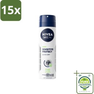 15 x NIVEA MEN - Deodorant Spray - Sensitive Protect - 150 ml - Grootverpakking - Gevoelige Huid - Deodorant Spray - Zweetbehandeling - Geurbehandeling - Huidverzorging