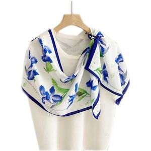 Zijden Sjaaltje - Halsdoek Dames - Blauwe Bloemen